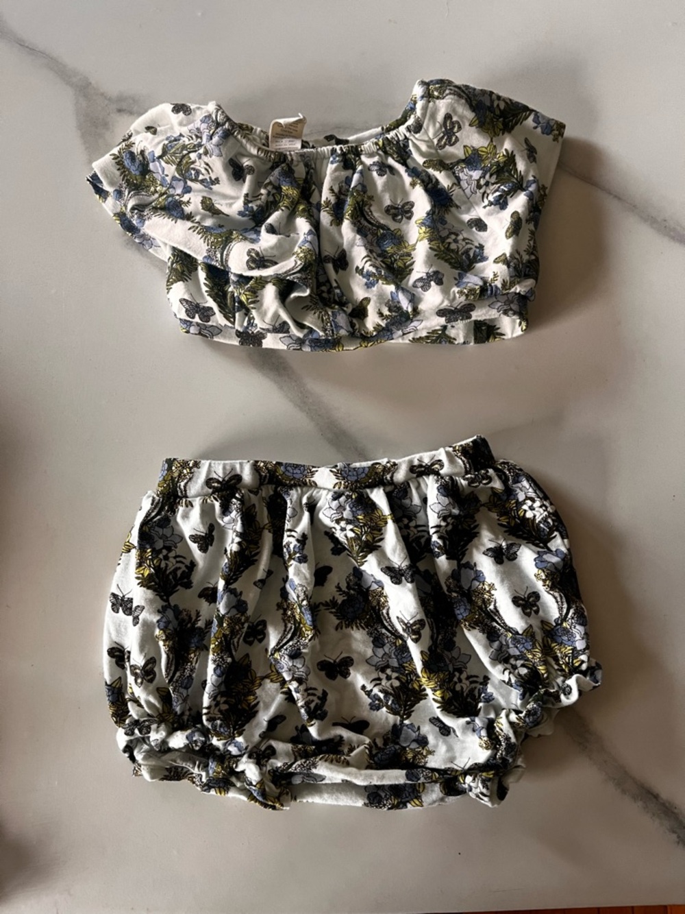 kate quinn White Floral & Blue Olive Butterfly Two-Piece Set
